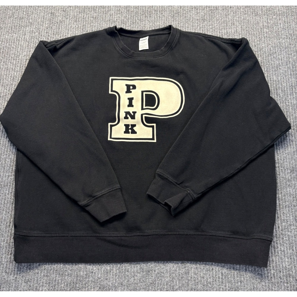 Pink Victoria's Secret Crewneck Sweatshirt Black Graphic Logo XXL